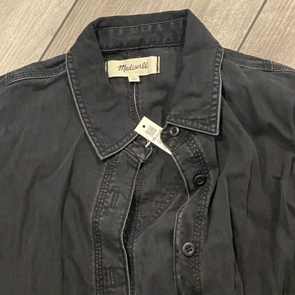 NWT Madewell Denim Pleated Cropped Button-Up Shirt, Lunar Wash, Sz S Small - Picture 4 of 5